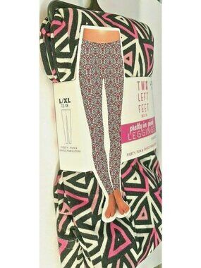 Womens Two Left Feet L/XL 12-18 Pretty In Pink LEGGINGS Energize Fiesty Fabulous